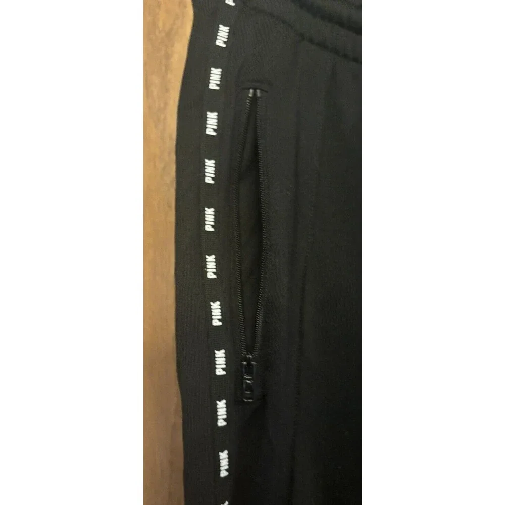 Pink Victoria Secret Tapered Track Pocketed Sweatpants Black Sz M Side Zippers